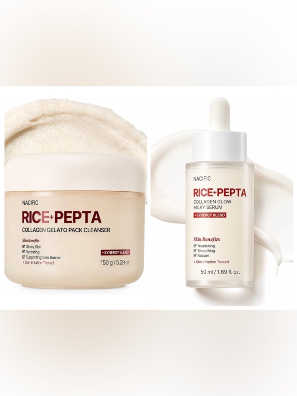 Korean Skincare Nacific Rice Pepta Collagen Gelato Cleanser & Milky Serum